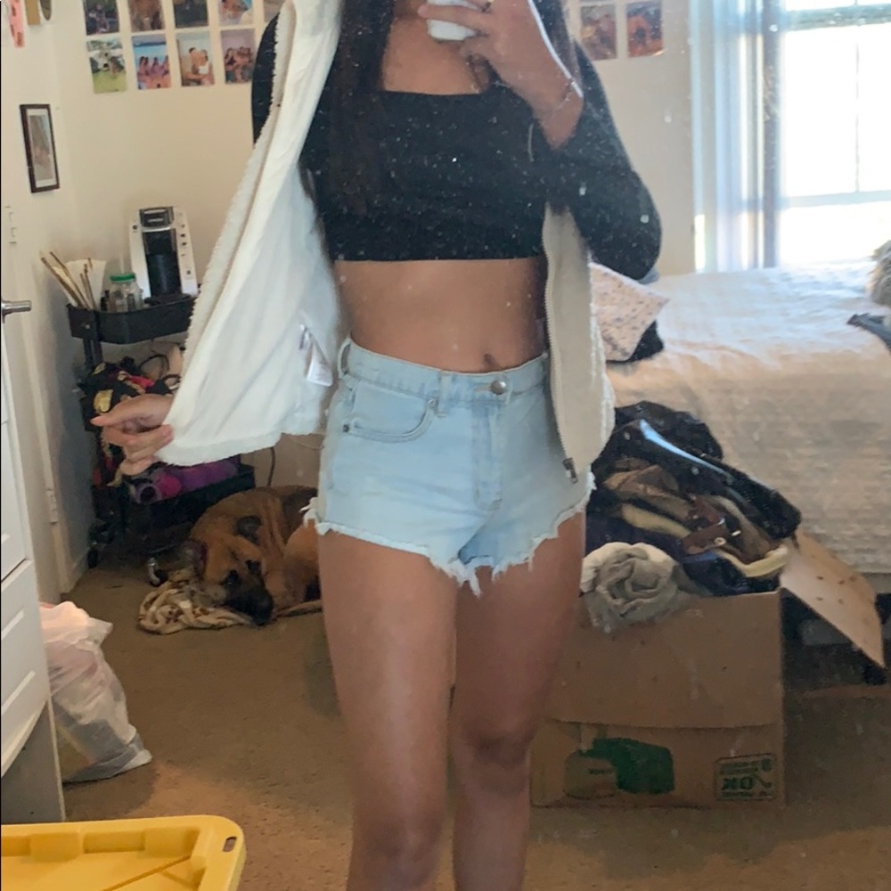 high waisted light wash shorts